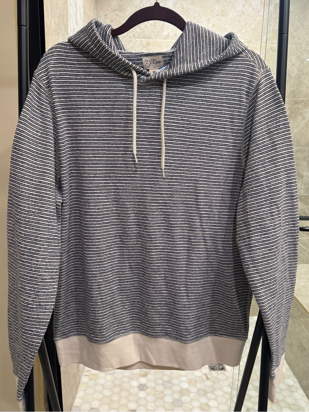 Knit for Jcrew Men’s Navy and White Striped Hoodie Size M NWOT
